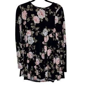 Show Me Your Mumu Floral Long Sleeve Tunic Top Black Pink Roses S